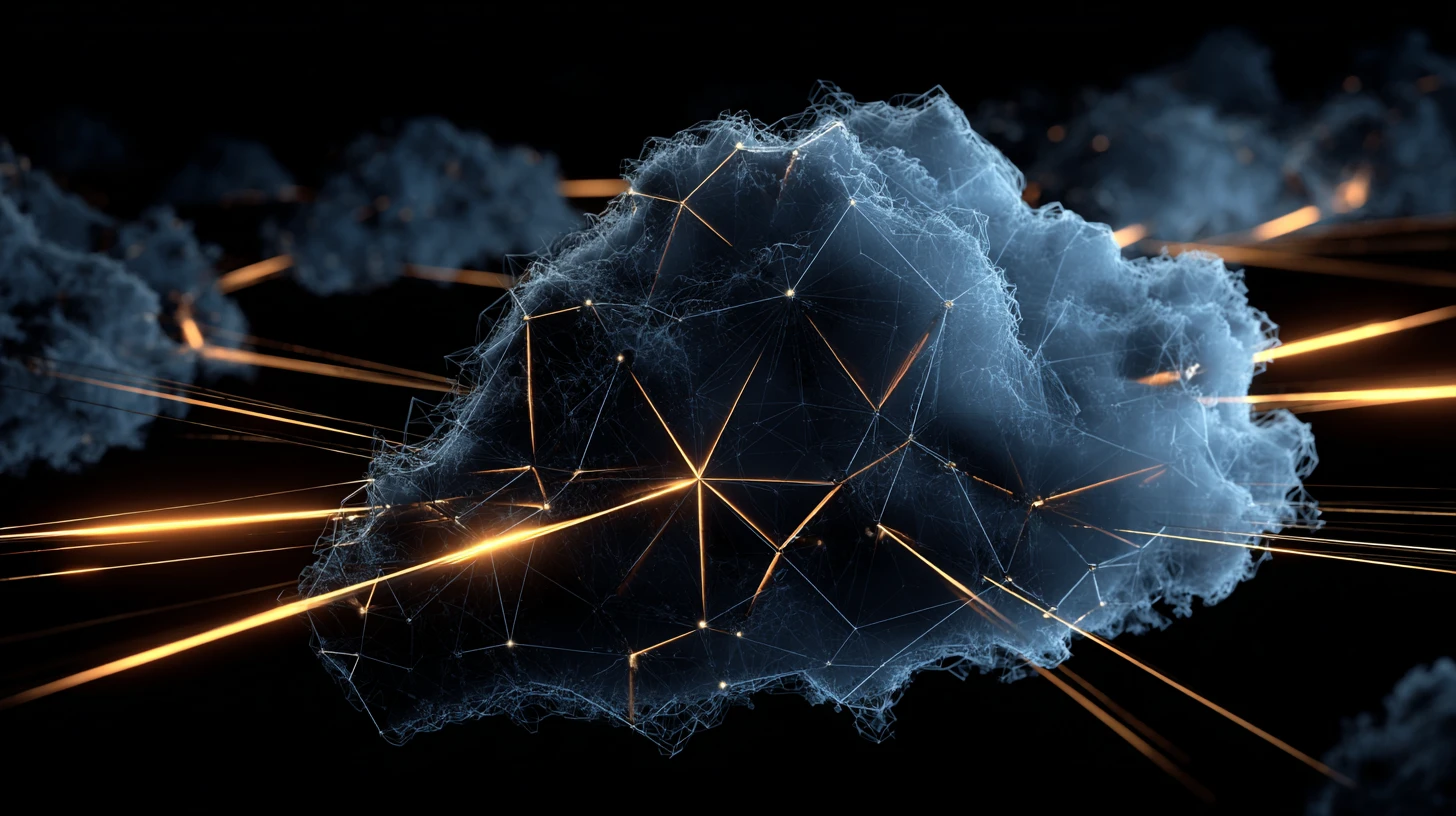 Visualisierung einer vernetzten Cloud-Infrastruktur mit Datenströmen und Netzwerkpunkten in Microsoft Azure