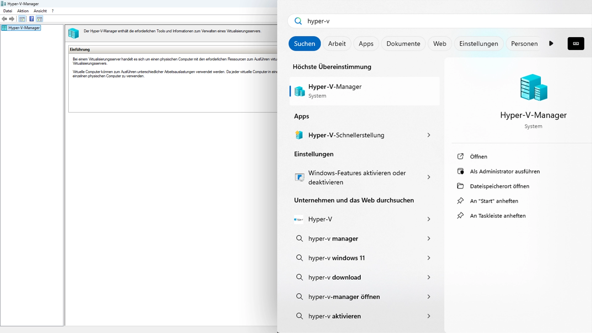 Screenshot des Hyper-V-Managers in Windows