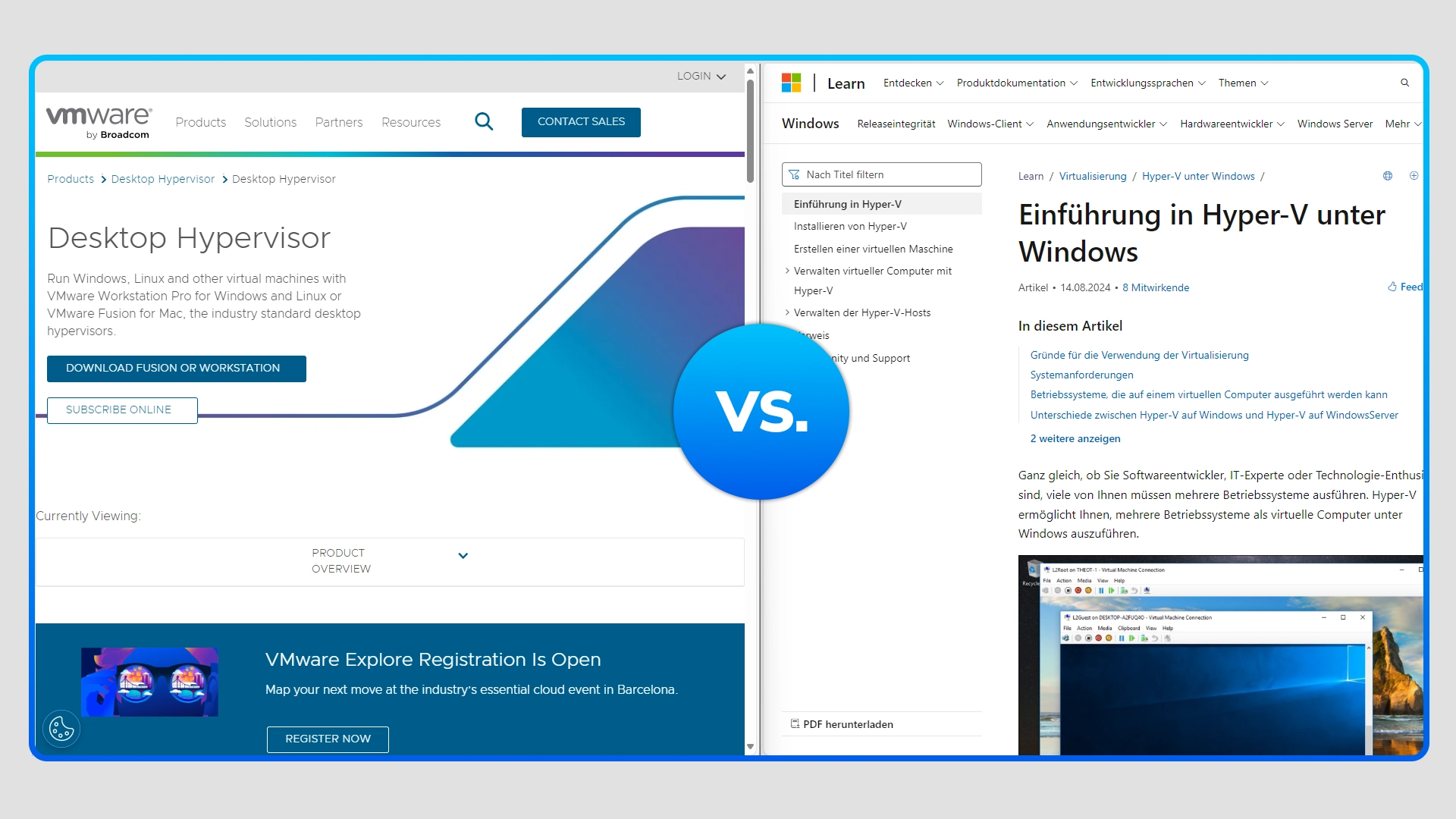 Vergleich von Hyper-V und VMware für Unternehmen: Virtualisierungslösungen im direkten Vergleich.