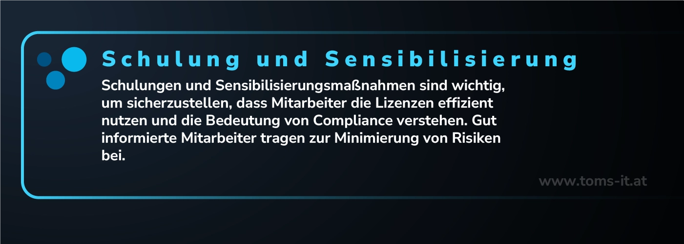 Schulung und Sensibilisierung für Mitarbeiter zur effizienten Nutzung von Lizenzen und zur Bedeutung von Compliance.